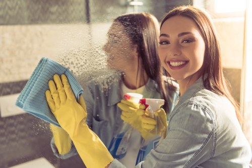 Carpet cleaning team reviewing a risk assessment on site